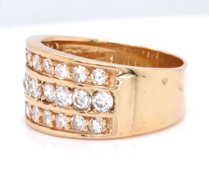 Majestic Yellow Gold Triple Row Diamond Band