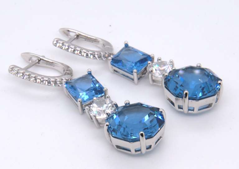 Blue and White Cubic Zirconia Dangle Earrings