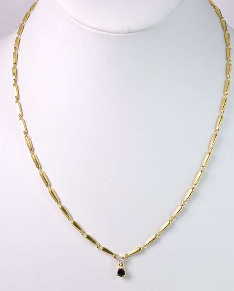 18KT Fancy Link Sapphire & Dia Pendant Necklace