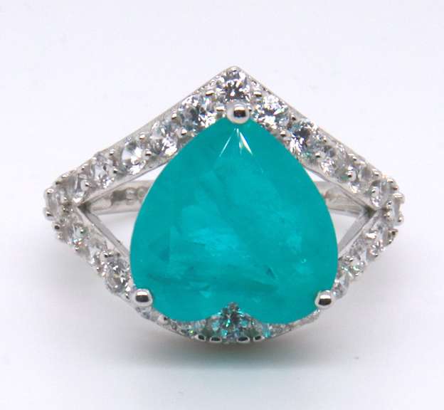Heart Shaped Green Emerald Sterling Silver Ring