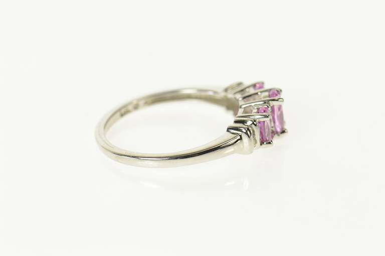 10K White Gold Three Stone Oval Pink Sapphire Diamond Ring