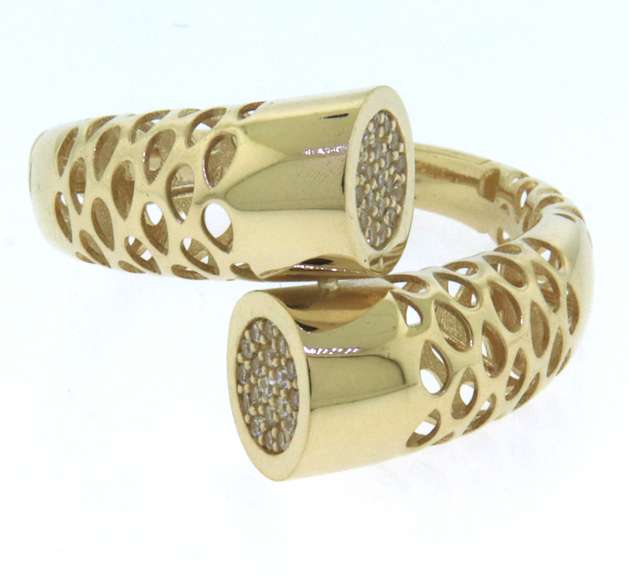 Contemporary Handmade Italian 14k Gold Horn Ring with Cubic Zirconias