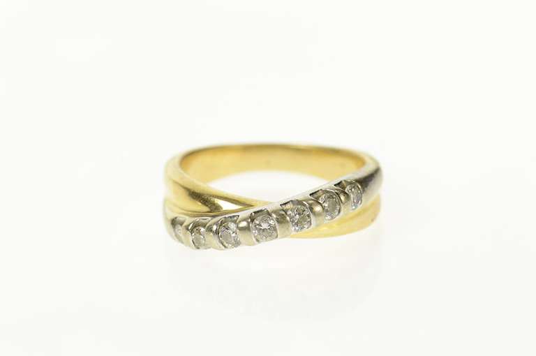 14K Yellow Gold Two Tone Diamond Criss Cross Statement Band Ring