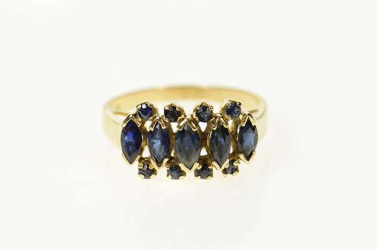 14K Yellow Gold Marquise Natural Sapphire Statement Band Ring