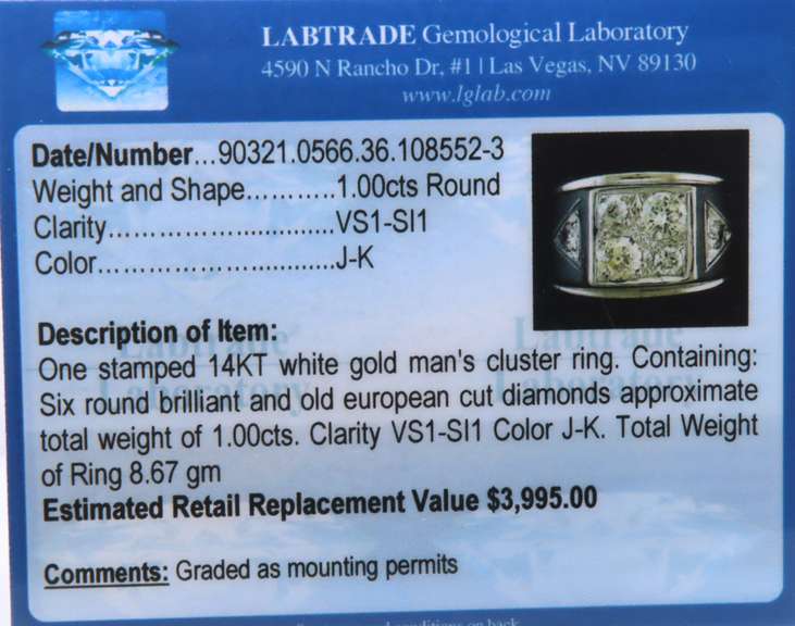 Men's White Gold 1cts Diamond Cluster Ring