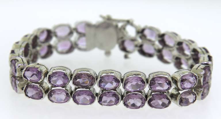 Sterling Silver Amethyst 2 Row Bracelet