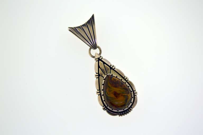 Sterling Silver Signed LBH Mexico Tiger Eye Pendant