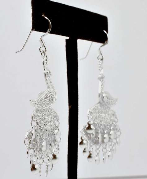 Sterling Silver Ornate Peacock Earrings.