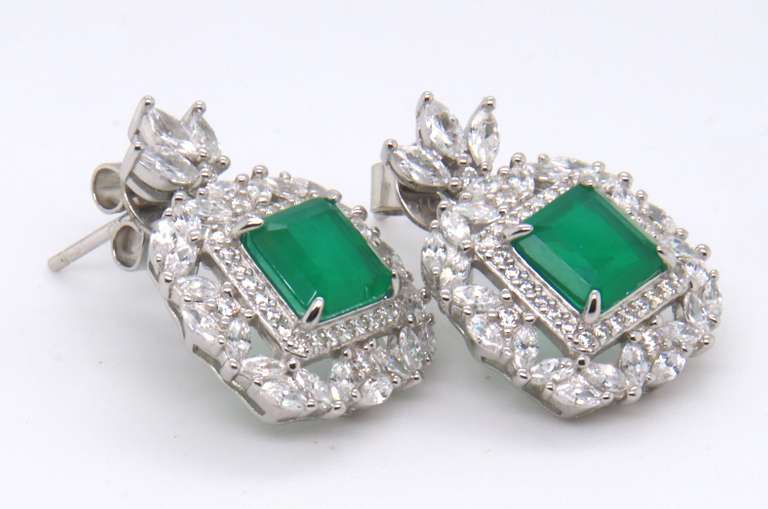 Green and White Cubic Zirconia Sterling Silver Earrings