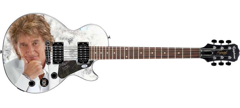 Rod Stewart Autographed Gibson Epiphone Les Paul Photo Graphics Guitar ACOA