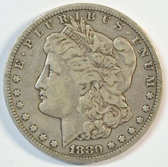 Very scarce 1880-CC Morgan Silver Dollar. Choice circ