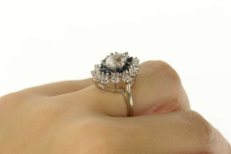 14K White Gold Marquise Sapphire Halo Travel Engagement Ring