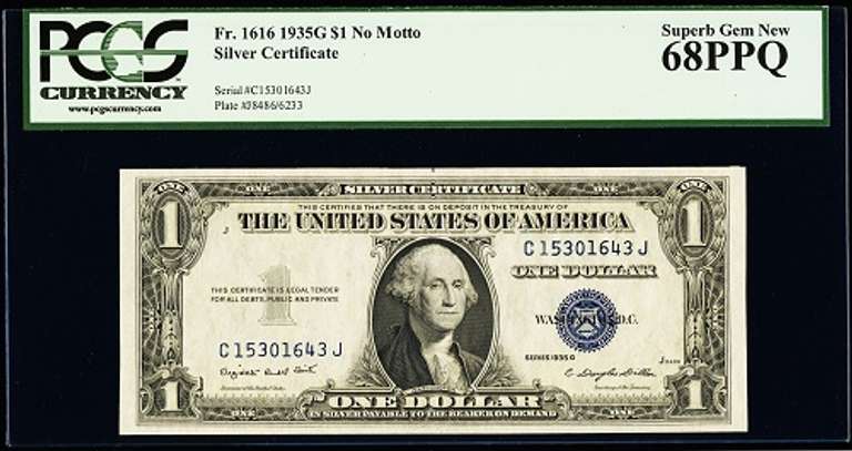 Superb Gem Crisp 1935G $1 Silver Certificate PCGS 68 PPQ-Scarce Grade!