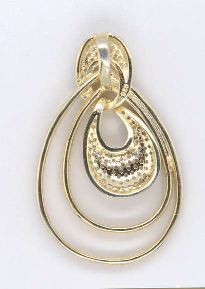 Gold Plated Sterling Silver Contemporary Tear Drop Pendant with Cubic Zirconias