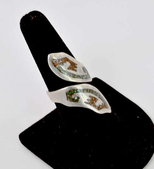 Sterling Silver Native American Coral And Turquoise Ring.