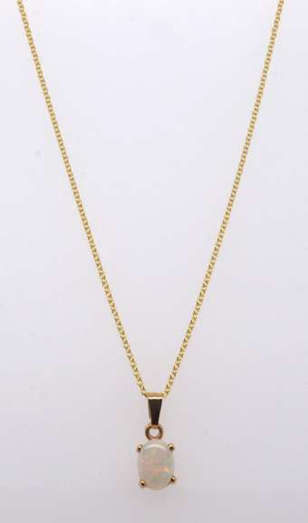 Charming Opal Pendant on Yellow Gold Chain
