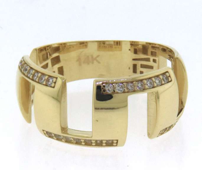 Gorgeous Handmade Italian 14k Gold Contemporary Style Ring with Cubic Zirconias