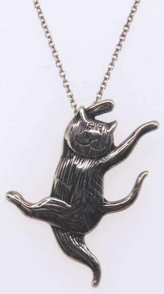 Sterling Silver Cat Pendant on Chain Necklace