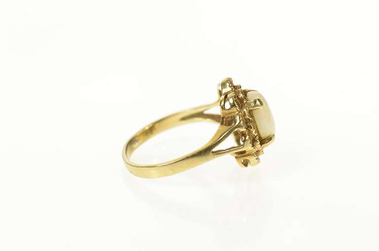 10K Yellow Gold Natural Opal Scalloped Trim Cocktail Ring