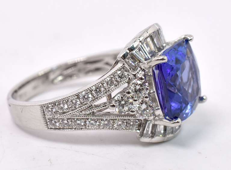 Incredible Platinum Lady's Cusom Made Diamond and Tanzanite Ring