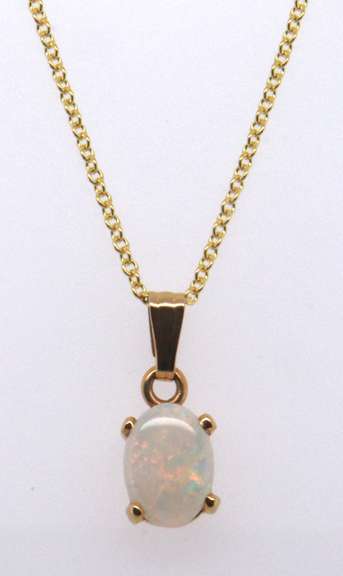 Charming Opal Pendant on Yellow Gold Chain