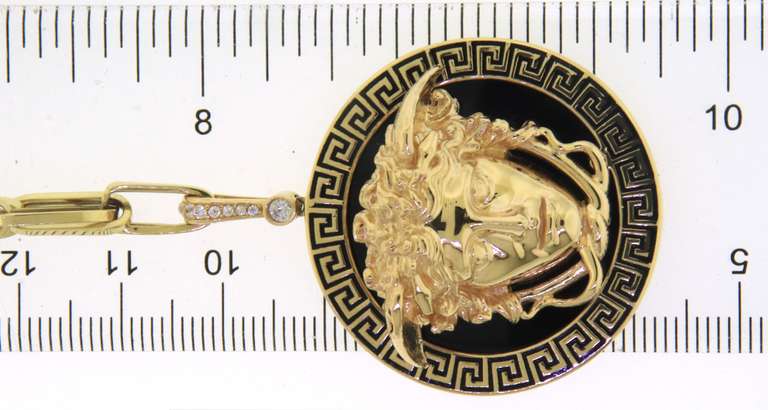 Handmade Italian 14k Gold Cable Chain Necklace with Onyx Greek Pendant with Head of Hermes