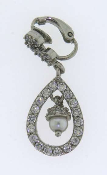 Sterling Silver Tear Drop Pendant with Drooping Pearl and Cubic Zirconias