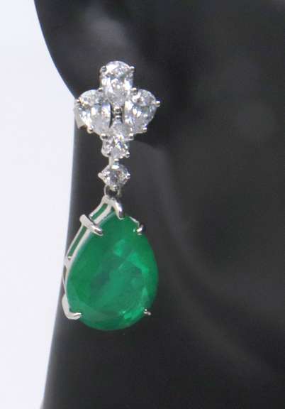 Green and White Cubic Zirconia Dangle Earrings