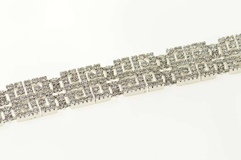 14K White Gold 5.00 Ctw Diamond Greek Key Swirl Tennis Bracelet
