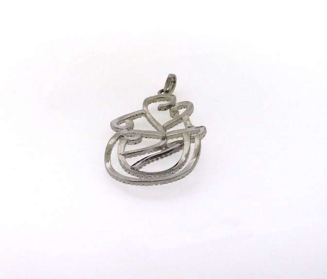 Abstract Sterling Silver Heart Pendant with Cubic Zirconias