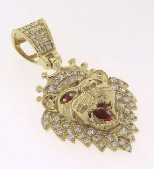 Impressive 10kt Diamond and Ruby Lion Pendant