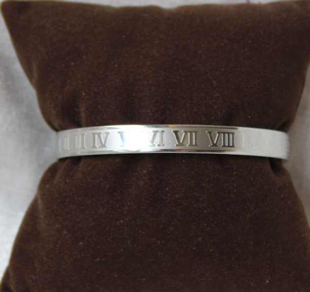 Stainless Steel Silver Color Roman Numeral Bracelet