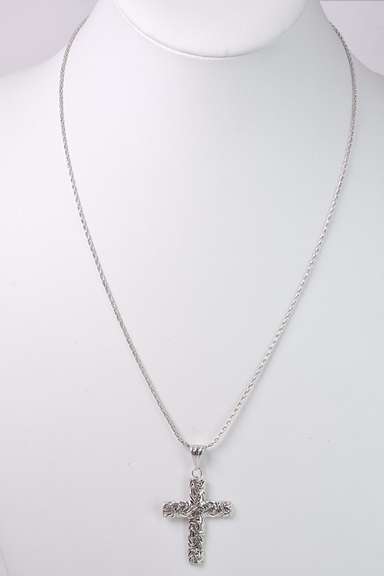 Ornate Cross Necklace in 14K White Gold