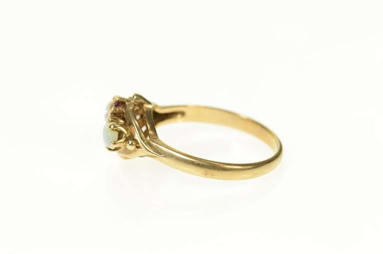 10K Yellow Gold Natural Opal Garnet Ornate Retro Statement Ring