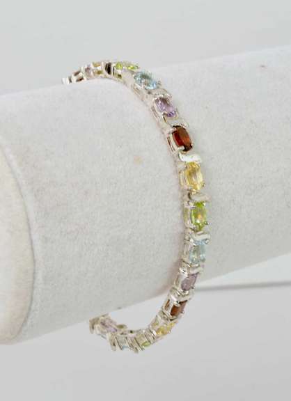 Sterling Silver Multicolored Gemstone Bracelet.