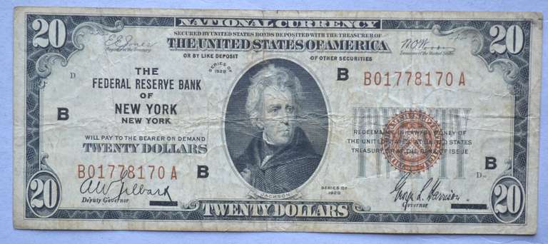 $ 20 Series of 1929 National Currency New York Note