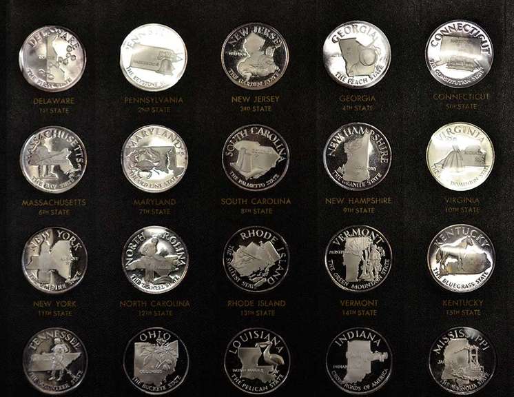 The States Of The Union Franklin Mint. 50 Sterling Silver Medals.