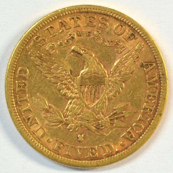 Rare 1896-S US $5 Liberty Gold Piece. Sharp key date