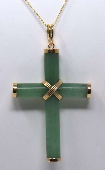 Large Green Jade Cross Pendant on Chain