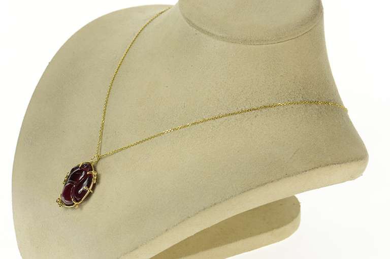 18K Yellow Gold Ornate Carved Pink Tourmaline Statement Pendant