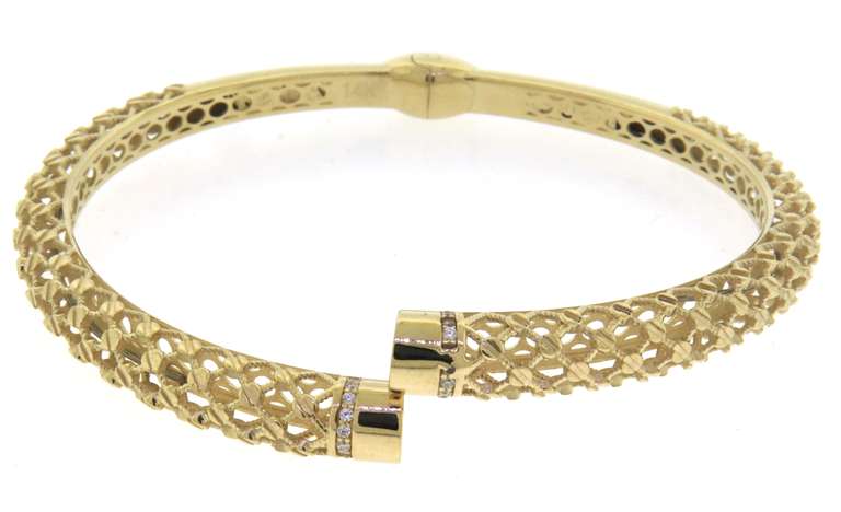 Modern Handmade Italian 14k Gold Adjustable Bangle Bracelet