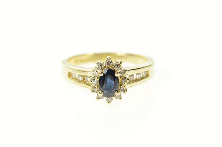 10K Yellow Gold Oval Sapphire Diamond Halo Engagement Ring