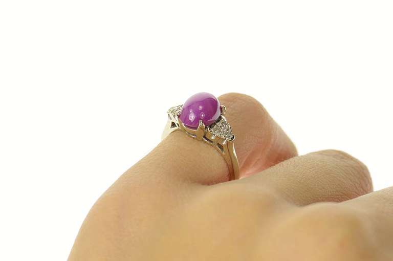 14K White Gold Retro Oval Syn. Star Ruby Diamond Accent Ring