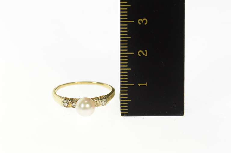 14K Yellow Gold Classic Pearl Diamond Accent Engagement Ring