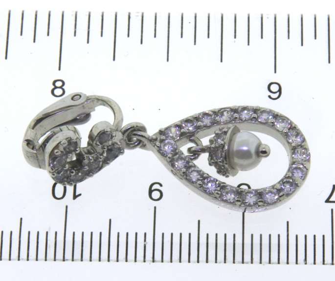 Sterling Silver Tear Drop Pendant with Drooping Pearl and Cubic Zirconias