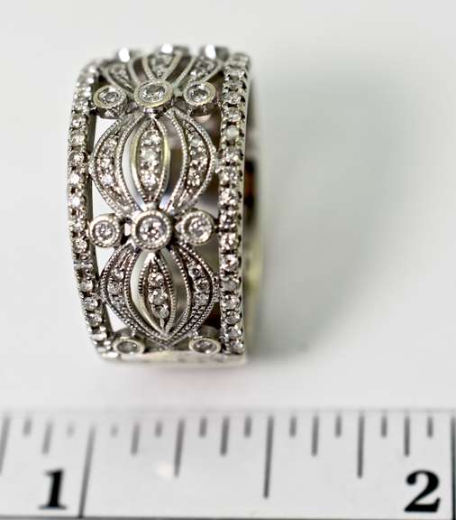Stunning Wide Lacy 14K White Gold Diamond Band