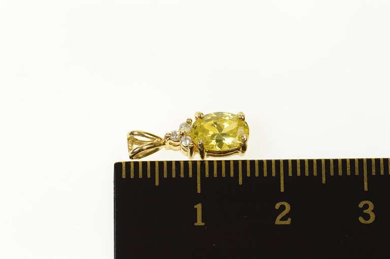 14K Yellow Gold Oval Yellow Sapphire Diamond Cluster Pendant