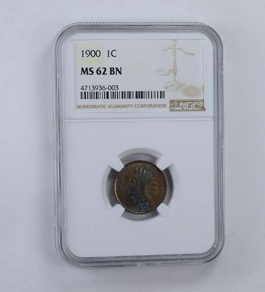MS62 BN 1900 Indian Head Cent - Blue Tone - Graded NGC