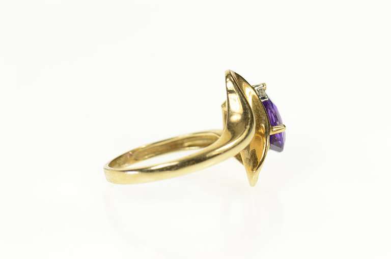 10K Yellow Gold Pear Amethyst Diamond Accent Statement Ring