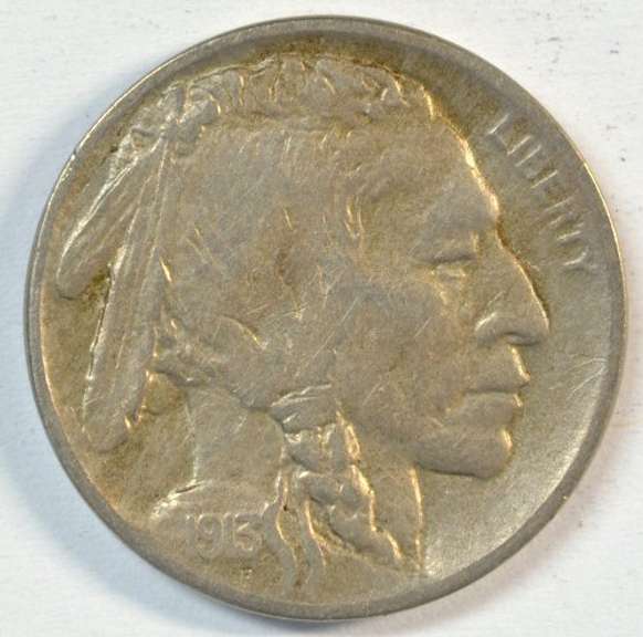 Choice XF 1913-D Type 2 Buffalo Nickel. Key date